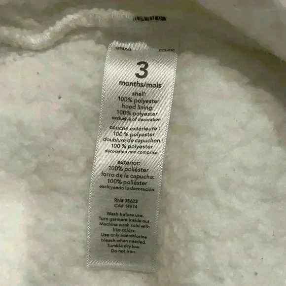 Carter’s Sherpa Bear Suit Infant Size 3 Months White - Picture 5 of 8